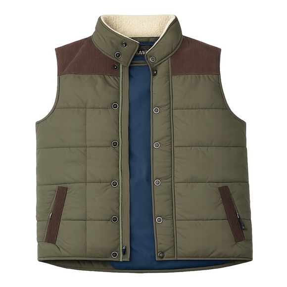 Prana Other - prAna Olive Quilted Puffer Vest Sherpa Lined Corduroy Trim‎ Size L NWOT